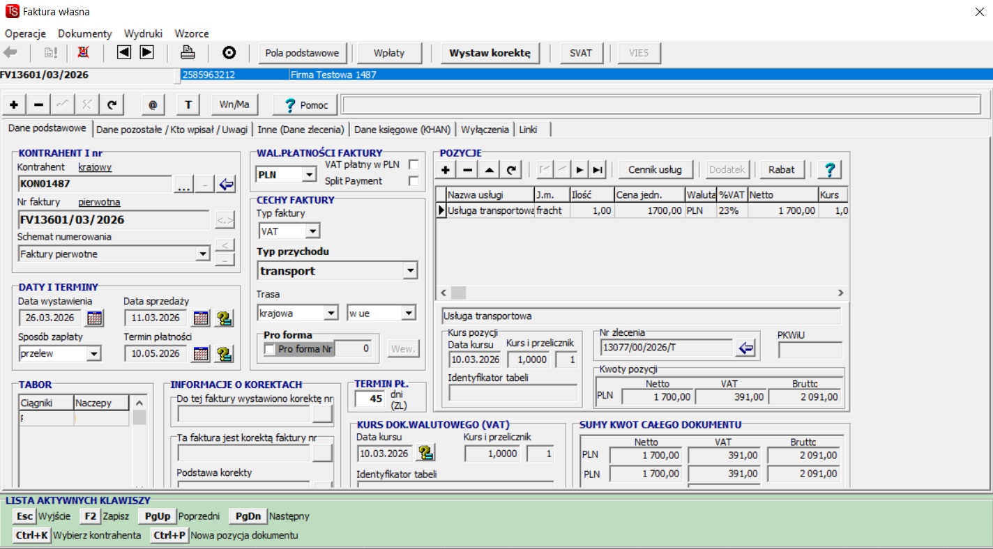 Edycja faktury w TS-Win